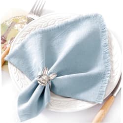 DeZerlor 12 Pack Gray- Blue Cotton Linen Napkins with Fringe Spring Easter Cloth Napkins Set of 12 Boho Handmade Dinner Napkins Bulk for Wedding Bridal Baby Shower Parties, 17 x 17 Inches