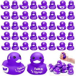 RoundFunny 60 Pcs Purple Ribbon Awareness Gifts Rubber Duck Bulk Domestic Violence Awareness Supplies with Purple Ribbon Gifts for Pancreatic Cancer Alzheimer's Epilepsy Awareness Fundraiser and Toys