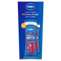 Vaseline Lotion for Dry Skin - Men Extra Strength Lotion, Fast-Absorbing Body Lotion with Vaseline Jelly and Ultra-Hydrating Lipids, 3-in-1 Body, Face, & Hands, 10 Oz Ea (Pack of 2)