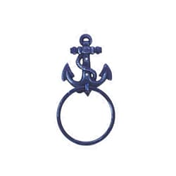 Handcrafted Nautical Decor Rustic Dark Blue Cast Iron Anchor Towel Holder 8.5