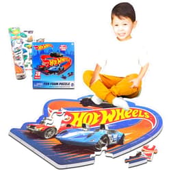Hot Wheels Kids Hot Wheels Floor Puzzle for Kids - Bundle with 28 Pc Hot Wheels Floor Puzzle Play Mat with Temporary Tattoos (Hot Wheels Foam Puzzle Mat)