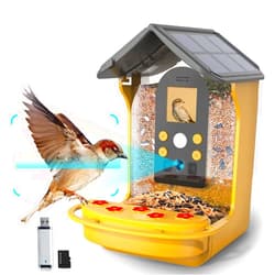 QUOKJHGP Bird Feeder with Camera Solar Powered, 1080P HD Smart Bird Feeder Camera Auto Capture Bird Videos & Motion Detection, Color Night Vision Video Bird Feeder, Card Reader and 32G Card