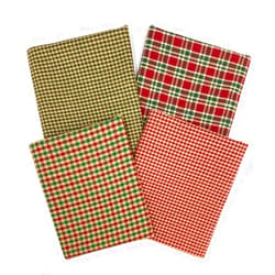 JCS Set of 4 Fat Quarters, Vintage Christmas Red & Green Assorted Plaid Gingham Precut Fabric Homespun Cotton Bundle by JCS