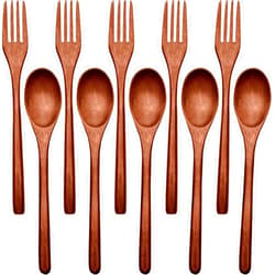 Patelai New Wooden Spoons Forks Set Including Wooden Spoons and Wooden Forks Japanese Wooden Utensil Set Reusable Handmade Natural Wood Flatware Set for Cooking Stirring Eating (10)