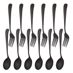 Rinvanic 12 Pcs Forks and Spoons Silverware Set,Stainless Steel Fork and Spoon Set Food Grade Flatware Cutlery Set for Home,Kitchen and Restaurant,6 Dinner Fork and 6 Dinner Spoons(6.3 inch)