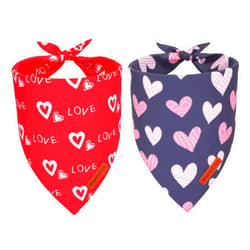 ADOGGYGO Valentine Dog Bandana, Red Blue Heart Puppy Scarf, Premium Durable Fabric, Adjustable Fit Pet Valentine Bandanas for Small Dogs (Small)