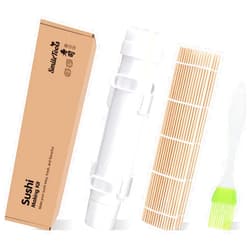 SmileTools Sushi Making Kit, Sushi Roller, Sushi Bazooka, Sushi Maker, Bamboo Sushi Rolling Mat For Beginners (White)