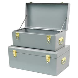 Vixdonos Metal Trunk Decorative Storage Box Set of 2 College Dorm Chest with Handle (Gray)