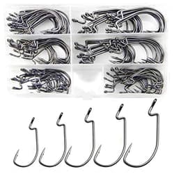 Shaddock Fishing Bass Fishing Worm Hooks Set, 120pcs 3X Offset Fishing Hooks Bass High Carbon Steel Worm Bait Hooks Jig Fish Hooks for Bass Trout Saltwater Freshwater Fishing Tackle Accessories