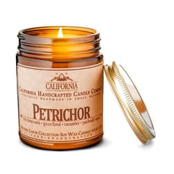 California Handcrafted Petrichor Scented Soy Wax Candle | Rich Damp Earth + Green Floral + Cucumber + Patchouli + Moss | 9 oz Jar