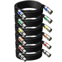 Heams Professional 6 Pack 25FT XLR Cables, Noise Free and Long-Lasting Braided XLR Microphone Cable, All Copper Conductors Balanced Male to Female Mic Cable for Studio Monitor, Mixer, DMX, Colorful