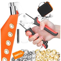 Bjabtan Heavy Duty Grommet Tool Kit, 3/8 Inch 10 mm (Inside Diameter) Handheld Eyelet Press Pliers with 500pcs Silver Grommets in Gold and Silver, Grommet Eyelet Pliers Kit with Hard Shell Case
