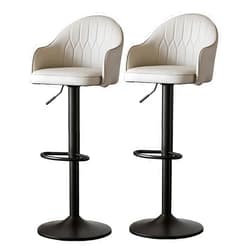 Lsoiup Swivel Barstools Set of 2, Home Kitchen Bar Chairs, Adjustable Height Kitchen Breakfast Stools, PU Leather Seat Metal Legs and Footrest, Light Grey