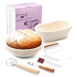 Saint Germain Bakery Premium Round Bread Banneton Basket with Liner - Perfect Brotform Proofing Basket for Making Beautiful Bread (10 in. Round / 10 in. Oval))