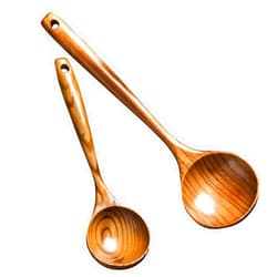 Renawe 2 Pcs Wooden Spoon Ladle for Cooking Spoons Best Non Toxic Kitchen Tools -14 inch Long Kitchen Cooking Utensil & 11 inch Best Wood Spoons Large Deep Ladle Serving Spoons Soup Ladles Set