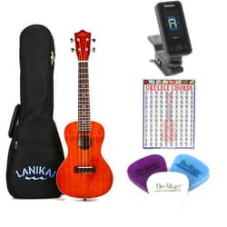 GearNuts Lanikai MA-C Mahogany Ukulele Essentials Bundle - Concert, with Gig Bag, Clip-On Tuner, Felt Picks, and Chords Chart