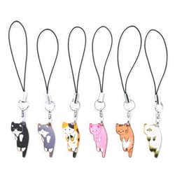 Sopopal 6 Pcs Cat Phone Charm Aesthetic Cell Phone Charm Kawaii With Handmade Cute Hanging Pendants Decor