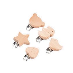 CcHuDE 5 Pcs Natural Wood Pacifier Clips Holder Baby Suspender Clips Unfinished Wooden Teething Beads Clips Charm DIY Crafts