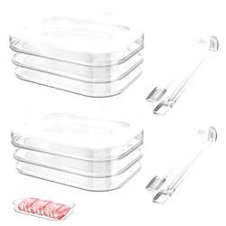 BangBoom 2 Pack 3-Layer Deli Meat Container for Fridge and Tong, Stackable Bacon Storage Containers for Fridge with Lid Food Box for Cold Cuts Lunch Meat Cheese Meal Prep, 550 ML/18.6 OZ