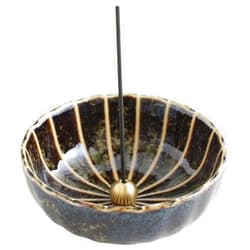 Asayu Japan Lotus Incense Holder for Sticks 4.1 inch (105mm), Traditional Made in Japan Ceramic Ash Catcher and Brass Incense Burner Set - Green Lotus