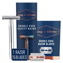 King C. Gillette Safety Razor with Chrome Plated Handle and 5 Platinum Coated Double Edge Safety Razor Blade Refills with Double Edge Safety Razor Blade Refills, 10ct