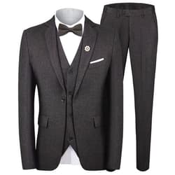 MAGE MALE Men’s 3 Piece Suit One Button Notch Lapel Thicken Slim Fit Suit with Brooch