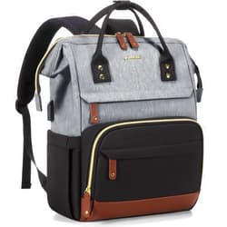 LOVEVOOK Laptop Backpack for Women, 15.6 Inch Work Business Backpacks Purse with USB Port, Large Capacity Nurse Bag College Bookbag for School, Waterproof Casual Daypack for Travel,Black-Grey-Brown