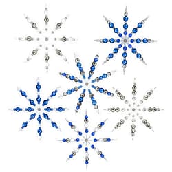 Naler 6 Pack Beaded Snowflake Ornament Kit for DIY Making Christmas Tree Ornaments, White Blue Silver, Includes Assorted Pearl Beads and Stainless Steel Wire Snowflake Forms