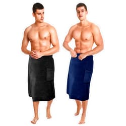 Tudomro 2 Pcs Men's Bath Wrap Towel Shower Wrap Towel Adjustable Terry Body Spa Towels with Pocket After Shower Wrap for Men Gift Shower Spa College Bath Dorm Room Gym(Medium,Black, Navy Blue)
