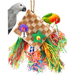 Bissap Bird Chew Toys, Parrot Foraging Shredder Natural Palm Frond Hanging Cage Toy for Conure Lovebird Budgie Cockatiel African Gray Cockatoos Amazon and Similar Sized Pet Birds - Flat Square