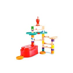Hape 90 Piece Quadrilla Stack Track Bucket Box Marble Race Building Set for Children Ages 4 and Up with 25 Marbles for STEAM Learning