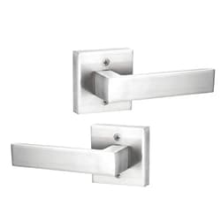 Berlin Modisch Contemporary Square Dummy Lever Door Handle Pack of 2 Non-Turning Single Side Pull Only Lever Set [for Closet or French Doors] Heavy Duty - Satin Nickel Finish
