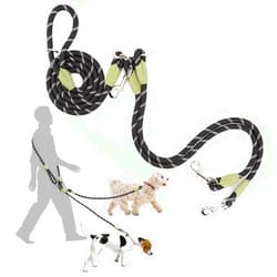 pawstrip Hands Free Dog Leash 2 Dogs Reflective Dog Double Leash Dual Leashes for Two Dogs Heavy Duty Crossbody Dog Leash with Coupler Large Medium Dogs Training Leash