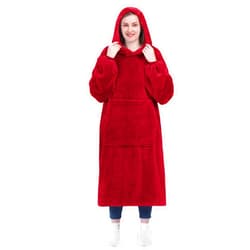 KPBLIS Wearable Blanket Hoodie for Women and Men, Oversized Wearable Hoody Blanket Sweatshirt, Warm and Cozy Giant Wearable Fleece Blanket with Sleeves and Giant Pocket for Adults and Kids, Red