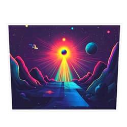 Generic Retro Sci-Fi Synthwave Poster – Neon Space Landscape with Glowing Planetary Light Rays and Alien Terrain for Gamer Bedroom or Cosmic Dorm Room Decor 11x14in Unframed