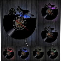 PIZADA Dogs Contemporary Wall Clock Home Decor Puppy Vinyl Wall Art Different Dog Breeds Vinyl Record Wall Clock Dog Pet Lovers Gift with LED