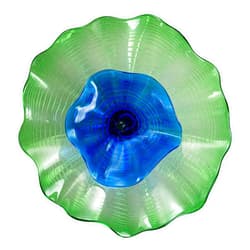 Zonsbin Hand Blown Art Glass Wall Decor Green Blue 2-tier Flower Shaped Murano Glass Plates for Kitchen, Staircase, Living Room, Entry, Hallway 12 Inch Diameter, ZSD-P051