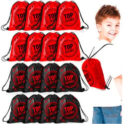 Amylove 16 Pcs Top Secret Theme Party Favor Escape Room Party Favors Drawstring Birthday Gift Bags Detective Party Favors Snack Candy Storage for Birthday 9 x 12 Inches
