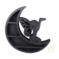 Enforose Wooden Moon Shelf, Crystal Shelf Display Moon Fairy Multilayer Mechanical Carving Crystal Shelf Jewelry Holder Wall Mounted Crystal Shelf Display for Wall Decor
