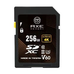 AXE MEMORY SD Card 256GB V60, 245MB/s UHS-II U3 4K Ultra Full HD, Professional Grade SDXC Memory Card