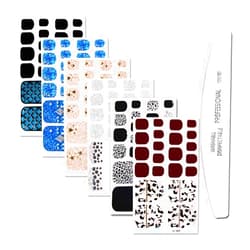 WOKOTO 6 Sheets Toenail Art Polish Stickers Strips with 1Pc Nail File Glitter Sequins Manicure Design Adhesive Nail Wraps Decal Tips