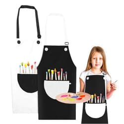 Molain 2 Pack Children's Apron, Adjustable Waterproof Art Apron with Pockets, Girls Boys Bib Aprons for Kids Painting Crafting Cooking Baking Art Gardening(Gray and Black)