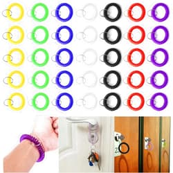 KINMINGZHU 35pcs-Assorted Color Stretchable Plastic Bracelet Wrist Coil Wrist Band Key Ring Chain Holder Tag (5pcs for Each Color 7 Mixed Color)