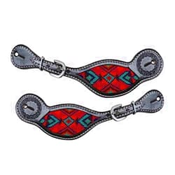 Showman Dark Chocolate Argentina Cow Leather Spur Straps w/Beaded Inlay, Adult
