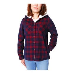 Soho THREADS Women's Hooded Sherpa Shirt Jacket, Blue Red Plaid, XXL