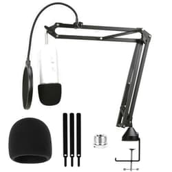 WIBOND Boom Arm with Pop Filter Mic Cover Cable Ties - Mic Stand with Foam Cover Compatible with Blue Yeti Shure SM7B MV7 HyperX QuadCast S Fifine AM8 K669B SoloCast AT2020 and Other Microphone
