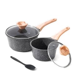 Kordisen Sauce Pan Set with Lid, 1.5QT & 2.5QT Non Stick Small Pot with Granite Coating, Saucepan with Pour Spout, Multipurpose Handy Induction Pot, Cooking Pot, PFOA/PFOS Free