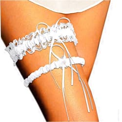 EVAZEN Bride Wedding Garter White Lace Flower Garters Bowknot Stretch Leg Garter Set Bridal Accessories for Women(Pack of 2)