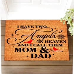 UanMere Outdoor Patio Rug Quotes Inspired Natural Coir Doormat Easy to Clean I Have Two Angel in Heaven and I Call Them Mom and Dad Coir Mat Indoor Outdoor - Front Door Entryway Mats 24x36in