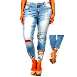 1826 JEANS /Jack David Jack David Womens Plus Size Stretch Distressed Ripped Blue Skinny Denim Jeans
